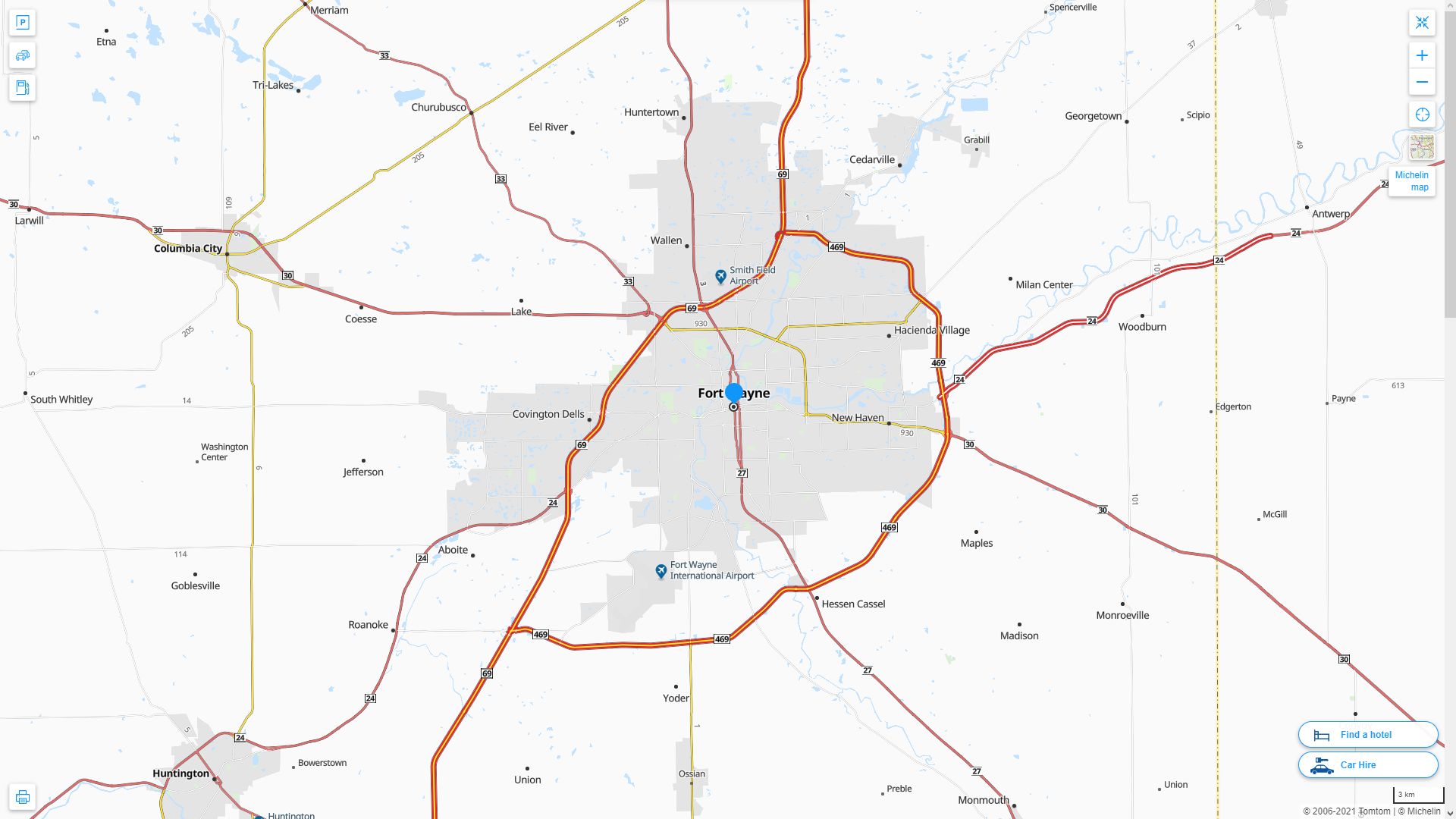 Fort Wayne Indiana Highway and Road Map